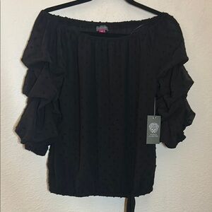 Vince Camuto‎ Black Relaxed Ruffled Blouse